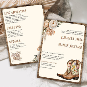 Invitation Bottes de cow-boy occidentales florales rustiques