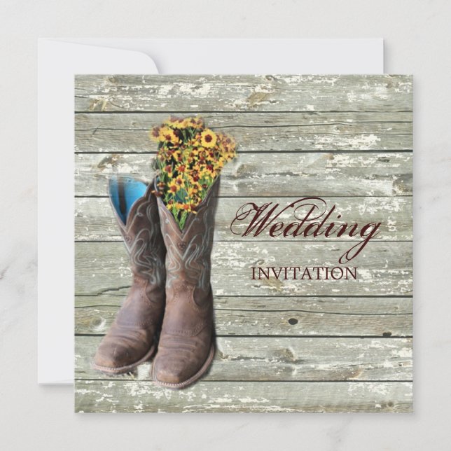 Invitation bottes de cowboy à fleurs mariage campagnard occid (Devant)