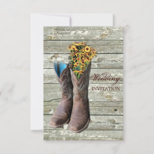 Invitation bottes de cowboy à fleurs mariage campagnard occid