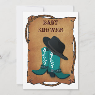 Invitation bottes de cowboy aqua western mommy baby shower