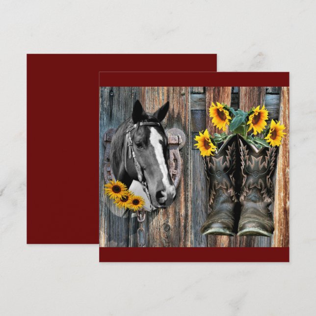Invitation Bottes de cowboy cheval occidental rustique Tourne (Devant / Derrière)