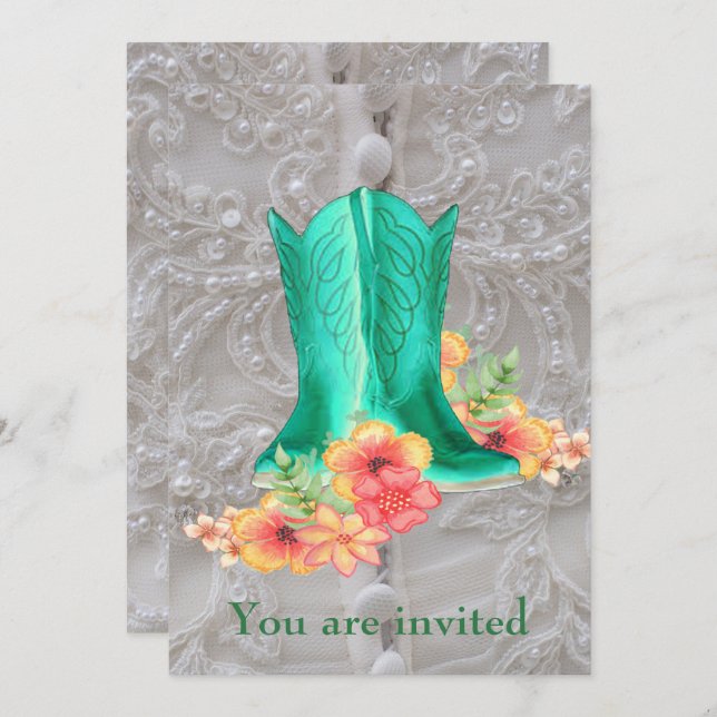 Invitation Bottes de cowboy de mariage occidentales Fleurs et (Devant / Derrière)
