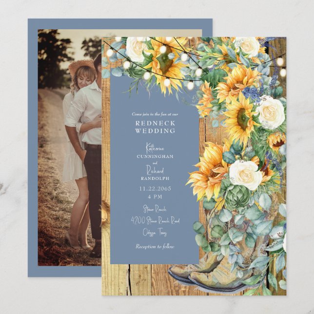 Invitation Bottes de cowboy de mariage Redneck ficelle Perven (Devant / Derrière)