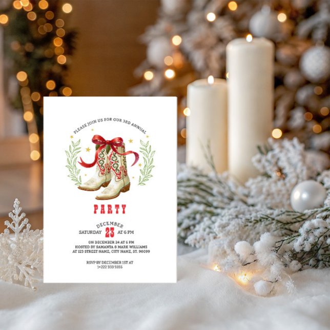 Invitation Bottes de cowboy de Noël occidentales (Créateur téléchargé)