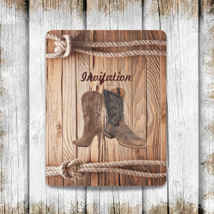 Invitation bottes de cowboy en bois de grange Mariage occiden