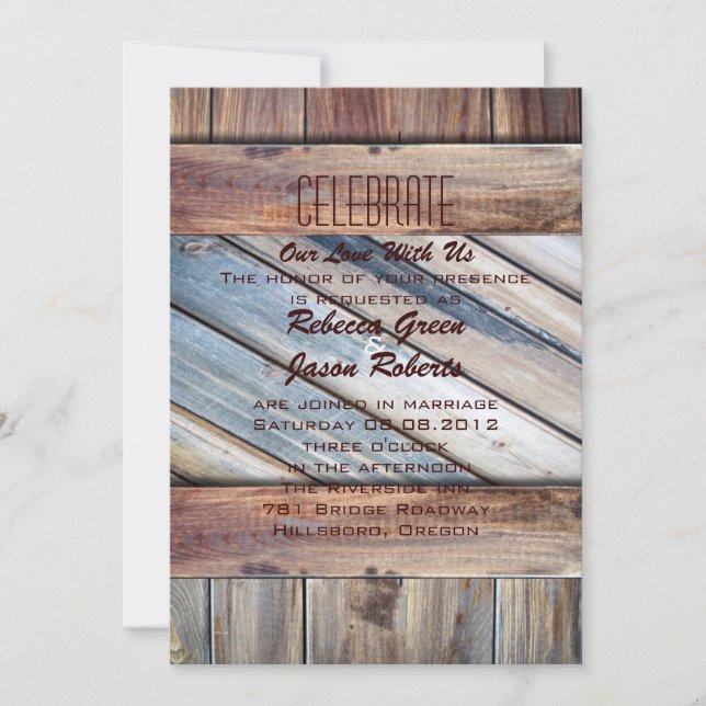 Invitation Bottes de cowboy en bois de grange Mariage occiden (Devant)