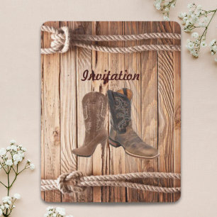 Invitation Bottes de cowboy en bois de grange mariage western