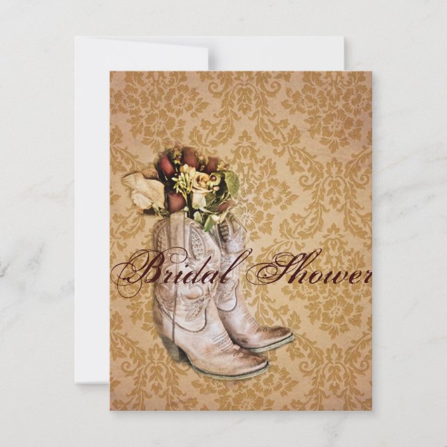 Invitation bottes de cowboy fleurie western country nuptiale  (Devant)