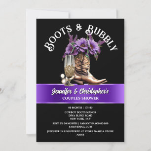 Invitation Bottes de cowboy occidental noir violet bulle chic