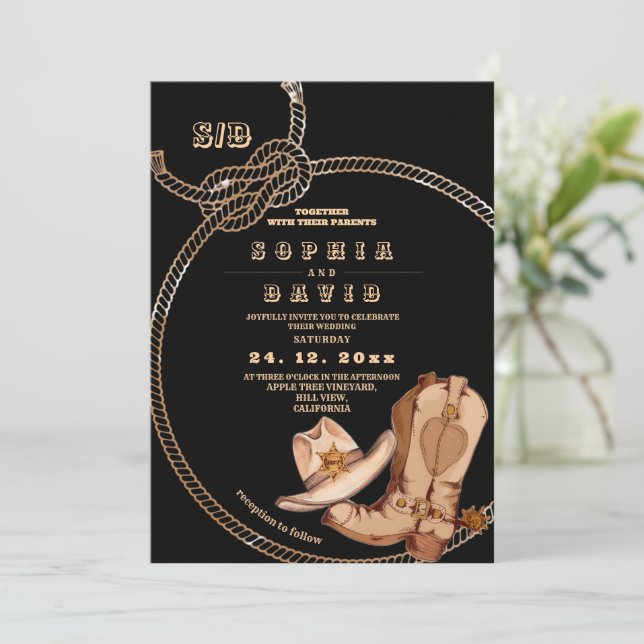 Invitation Bottes de cowboy occidentales modernes et minimali (Debout devant)