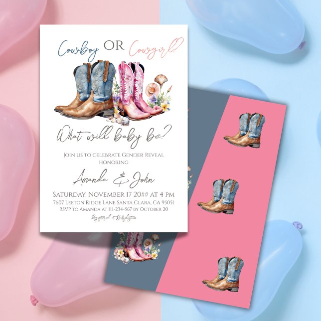 Invitation Bottes de cowboy ou de cowgirl bleu rose Genre Rév (Créateur téléchargé)