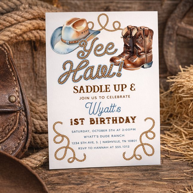 Invitation Bottes de Cowboy Premier Rodéo Anniversaire (Cowboy Boots First Rodeo Birthday Invitation)