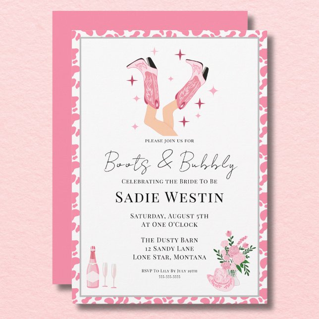 Invitation Bottes de cowboy roses et douche de mariage pétill (Créateur téléchargé)
