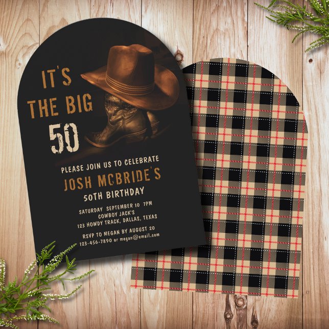 Invitation Bottes de Cowboy Rustique Chapeau 50e Anniversaire (Créateur téléchargé)
