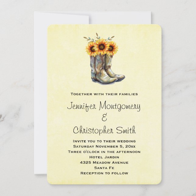Invitation Bottes de cowboy rustiques avec tournesols  (Devant)