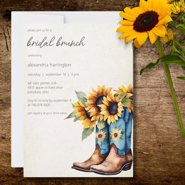 Invitation Bottes de cowboy rustiques et tournesols (Créateur téléchargé)