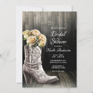 Invitation Bottes de cowgirl à lacets et fleurs blanches mari