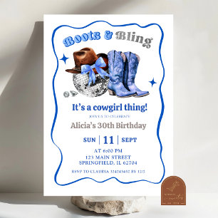 Invitation Bottes de cowgirl de l'espace bleu marine et anniv