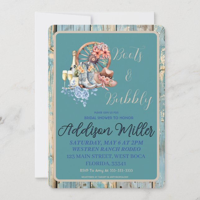 Invitation Bottes de cowgirl de l'Ouest et Fête des mariées d (Devant)