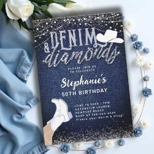 Invitation Bottes de cowgirl Denim Diamonds Rustique 50e anni