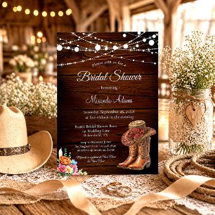 Invitation Bottes de cowgirl en bois rustique pour enterremen