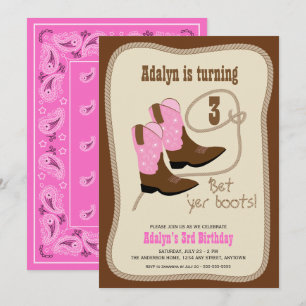 Invitation Bottes de cowgirl   Fête d'anniversaire de l'Ouest