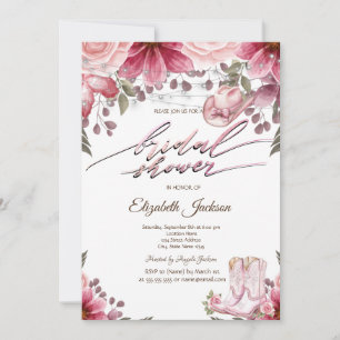 Invitation Bottes de cowgirl florales Chapeau Lumières Récept