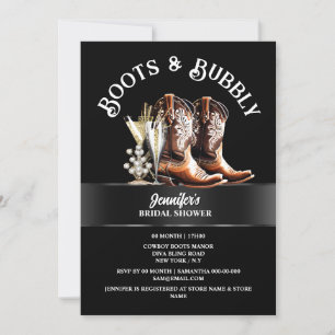 Invitation Bottes de cowgirl occidentale noir blanc bulle chi