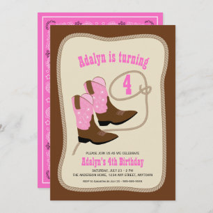 Invitation Bottes de cowgirl roses Fête d'anniversaire de l