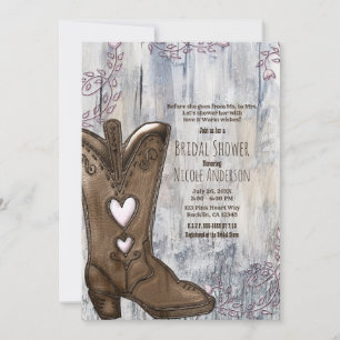 Invitation Bottes de cowgirl roses rustiques mignonnes pour u