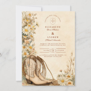 Invitation Bottes de Cowgirl Rustiques Mariage Fleur Sauvage