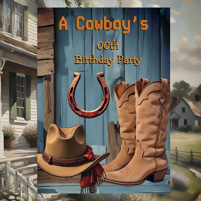Invitation Bottes de fête d'anniversaire de cow-boy Chapeau F (Créateur téléchargé)