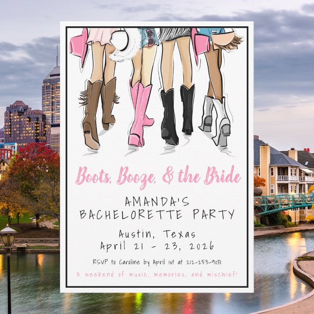 Invitation Bottes de Fête de Fille à Austin Alcool Mariée (Créateur téléchargé)