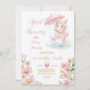 Invitation Bottes de pluie de lapin de printemps Fleurs roses
