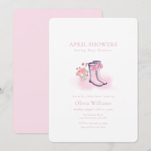 Invitation Bottes de pluie élégantes roses d'avril avec nœud 