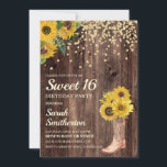 Invitation Bottes de tournesol rustique Parties scintillant d<br><div class="desc">Bois rustique,  tournesol jaune avec parties scintillant or,  et une botte de cowboy avec fleurs Sweet 16 anniversaire invitation pour les femmes. Contactez-nous pour obtenir de l'aide sur la personnalisation ou pour demander des produits correspondants.</div>