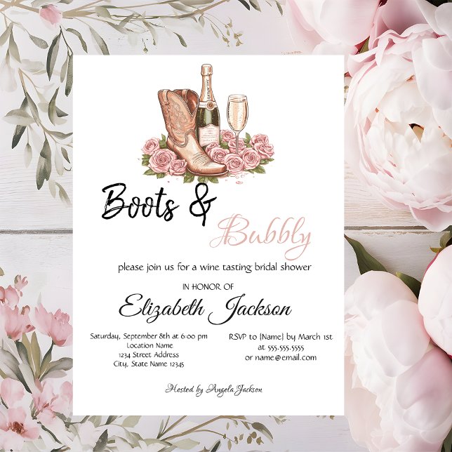 Invitation Bottes de vin floral Boots & Bubbly Bridal Shower  (Créateur téléchargé)