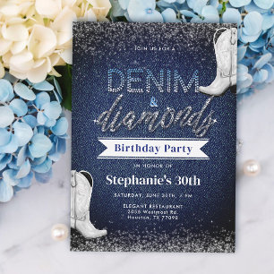 Invitation Bottes Denim Diamonds Blue Jeans Chic 30e annivers