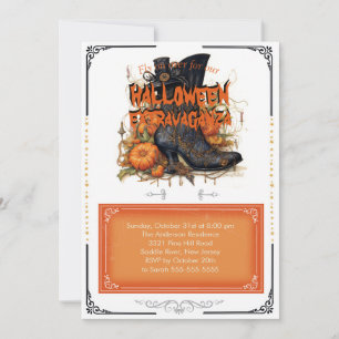 Invitation Bottes d'Halloween sorcière gothique noire