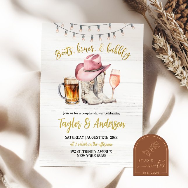 Invitation Bottes en bois rustique, douche de couple breuvage (Créateur téléchargé)