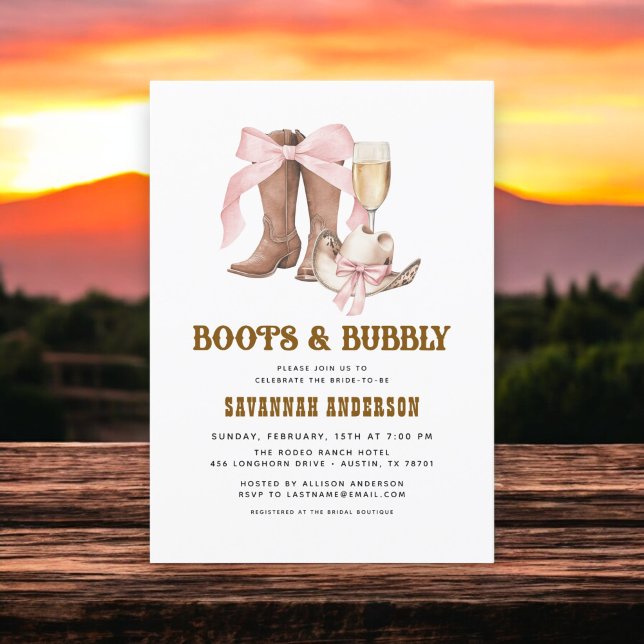 Invitation Bottes en Bow rose et Fête des mariées Bubbly West (Créateur téléchargé)