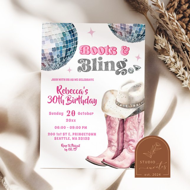 Invitation Bottes et Bling Silver Cowgirl Birthday Girl (Créateur téléchargé)
