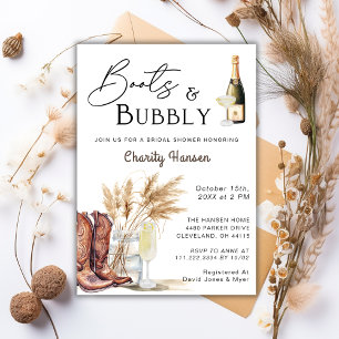 Invitation Bottes Et Bubbly Boho Pampas Fête des mariées Gras