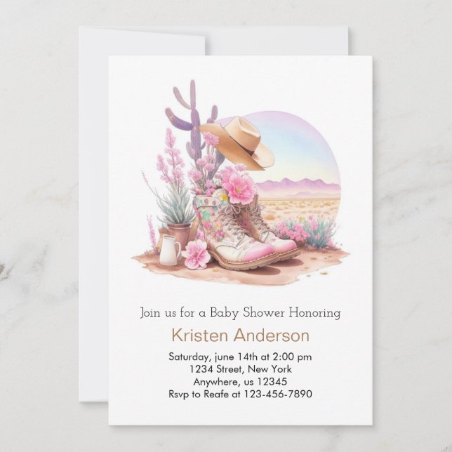 Invitation Bottes et Casquette Baby shower de charmante fille (Devant)