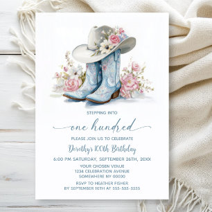 Invitation Bottes et chapeau de cowgirl bleus pour une fête d