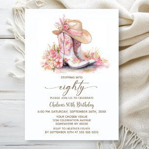 Invitation Bottes et chapeau de cowgirl rose pour une fête d'
