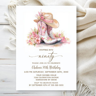 Invitation Bottes et chapeau de cowgirl rose pour une fête d'