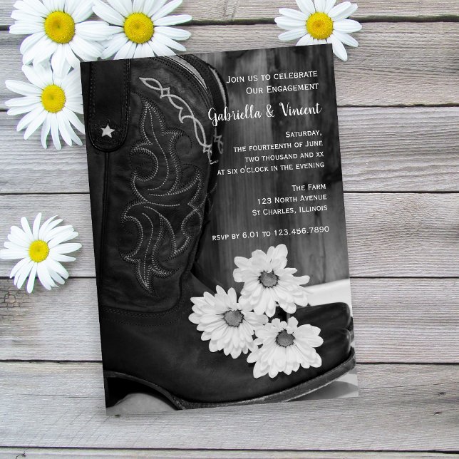 Invitation Bottes et marguerites rustiques Western Engagement (Créateur téléchargé)