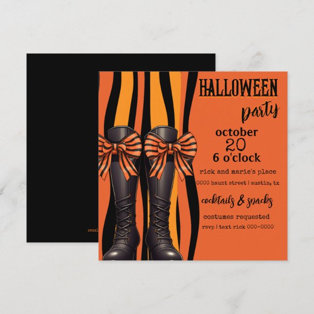 Invitation Bottes et vaches d'Halloween en orange et noir (Devant / Derrière)