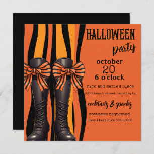 Invitation Bottes et vaches d'Halloween en orange et noir
